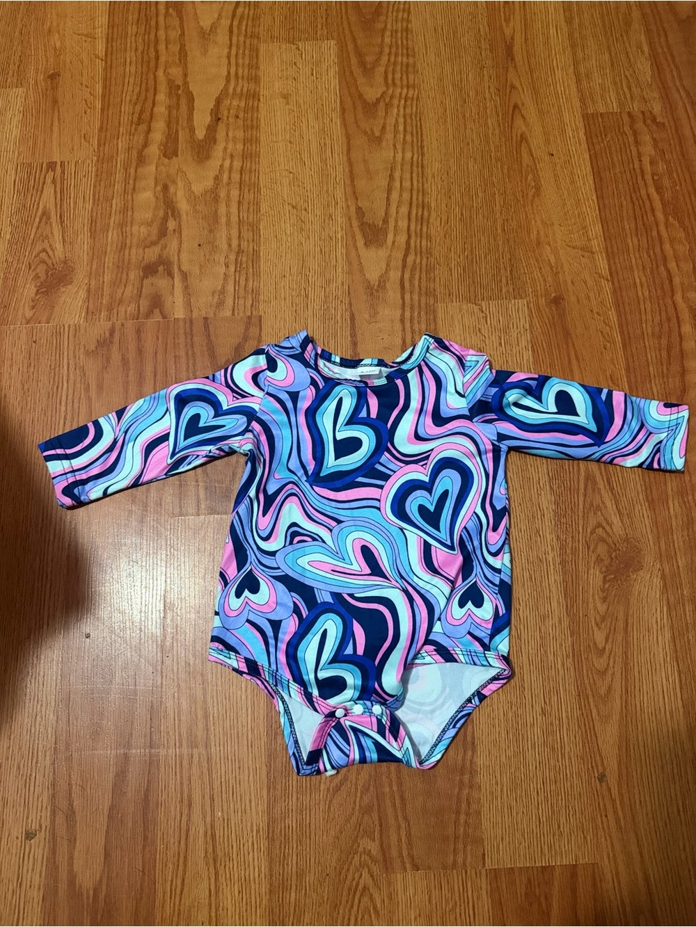 Kids Long-Sleeve One-Piece in Blue & Pink Heart Print